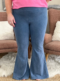 Washed Bell Bottom Pants with Pockets in Light Blue